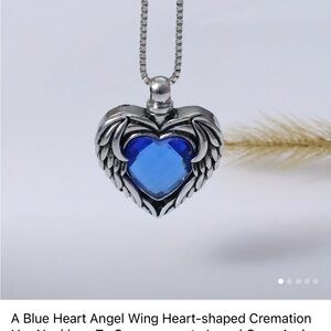 Blue Heart Angel Wing Urn Pendant Necklace